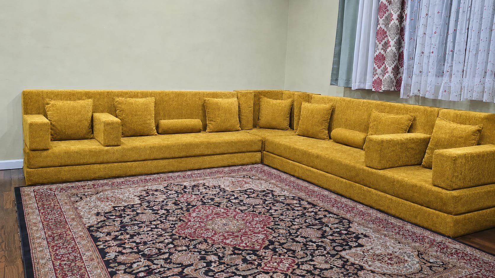 Mustard Gold solid-color Majlis sectional