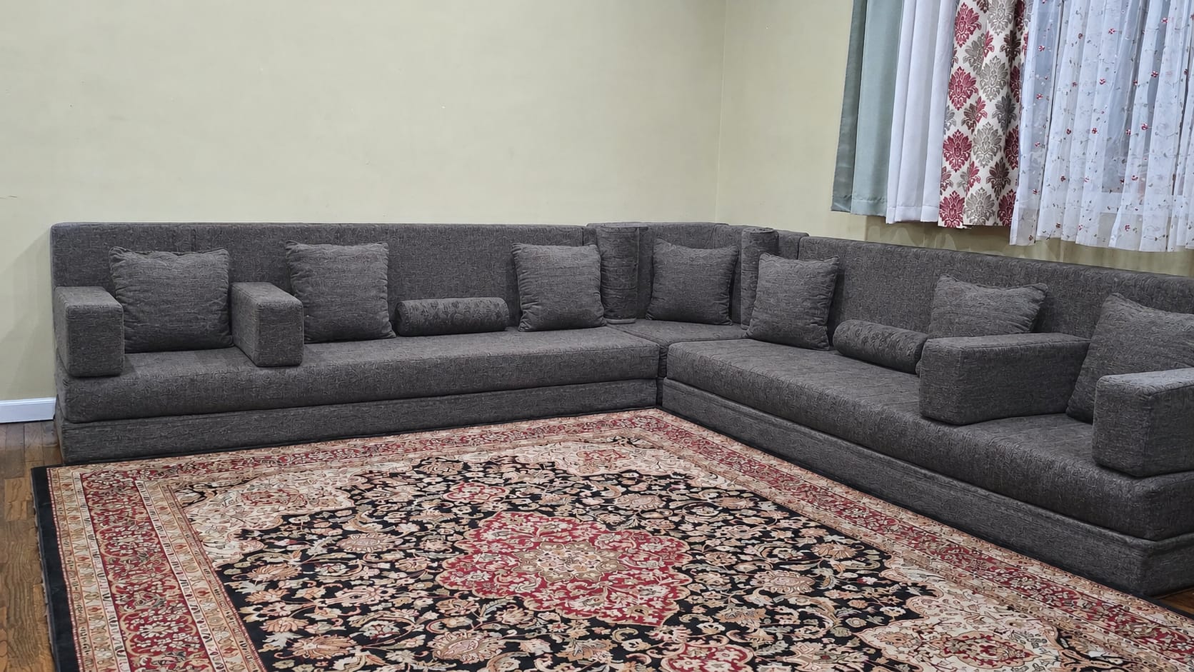 Charcoal solid-color Majlis sectional